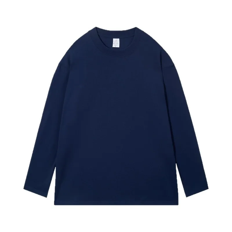 

300 г осенняя футболка из чистого хлопка с круглым вырезом и длинными рукавами для мужчин и женщин, свободная футболка большого размера, топ