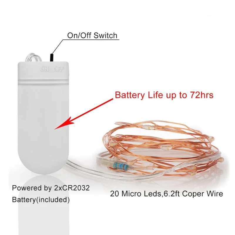 (بدون بطارية) 1 متر 2 متر 3 متر بطارية صغيرة LED سلسلة أسلاك نحاسية أضواء الجنية لحفل زفاف زينة عيد الميلاد