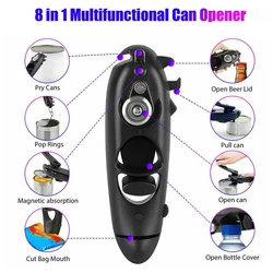 LMETJMA Multifunctional 8 in 1 Manual Can Opener Ergonomic Bottle Opener with Rotary Handle Portable Beer Wine Openers JT06