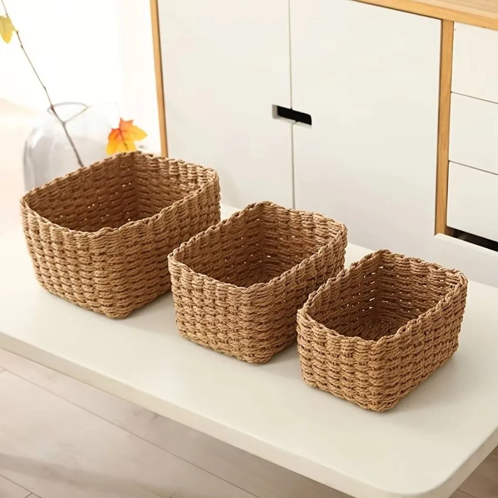 High Quality Handwoven Storage Basket Square Versatile Desktop Organizer Open Design Storage Box Home Organizer