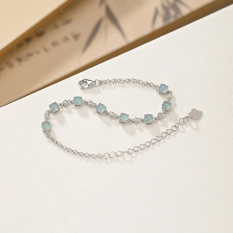 

TIMESWIND Delicate S925 Light Blue Jade Round Bead Women Zircon Bracelet with Certificate