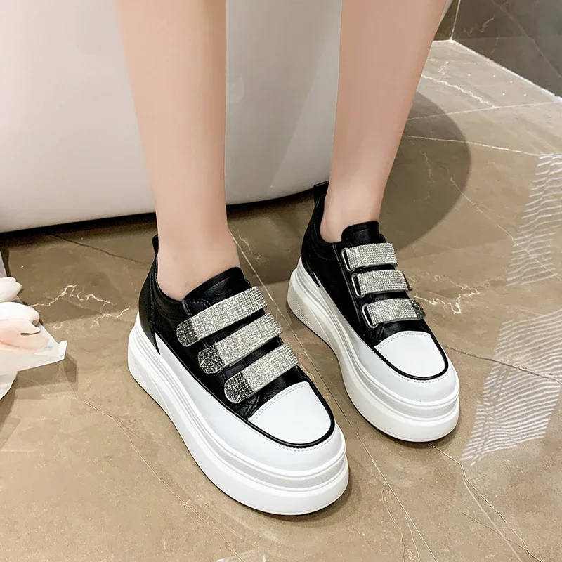 8.5CM Platform Rhinestone Women Casual Shoes Hook Loop Platform Wedge Women Fashion Sneakers Spring Autumn Warm Winter Shoes