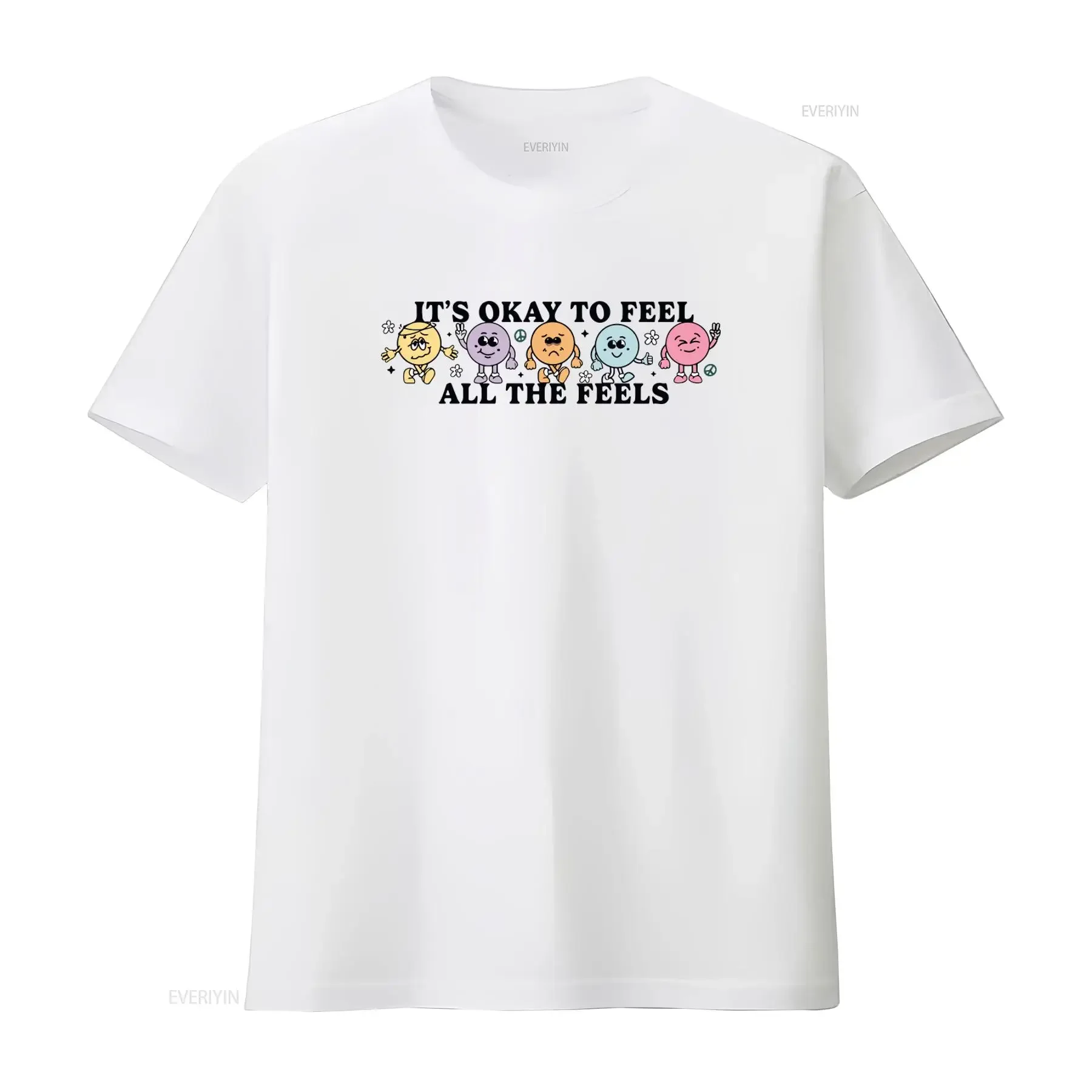 Its Okay To Feel All The Feels ADHD T Shirt Funny Cool Mental Health Cartoon Print vintage Washed streetwear Versatile homme