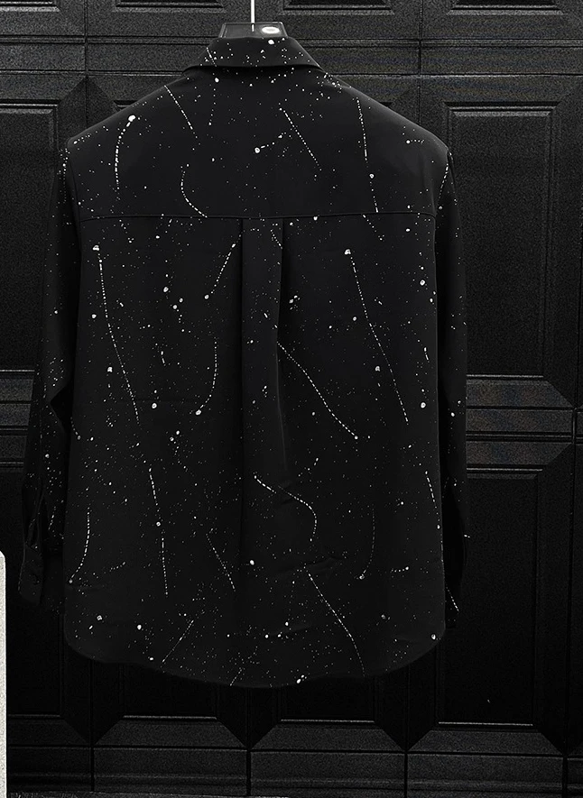 Fashion Starry Sky Hot Diamond Long-sleeve Shirts Men's 2025 Spring Summer New Niche Chain Design Shirts Loose Comfort Chic Tops
