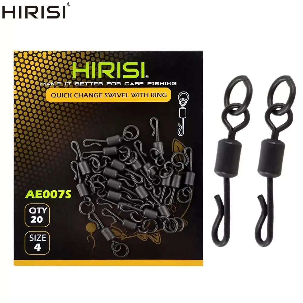 Hirisi 20pcs Carp Fishing Terminal Tackle Accessories Long Body Q-shaped Fishing Swivel Snap with Solid Ring AE007S