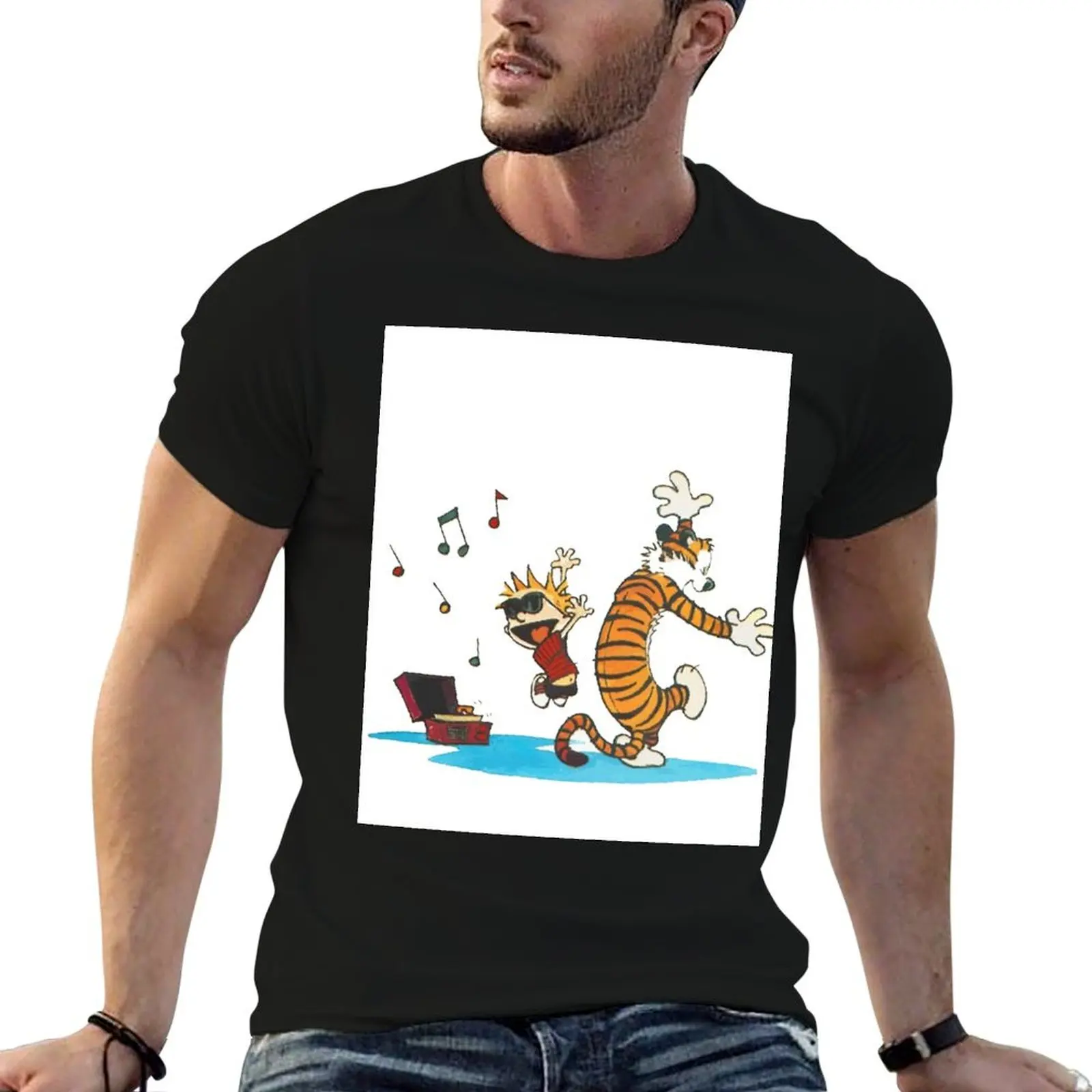 

calvin hobbes music dance T-Shirt funny t shirts man printed t shirts for man T-Shirt