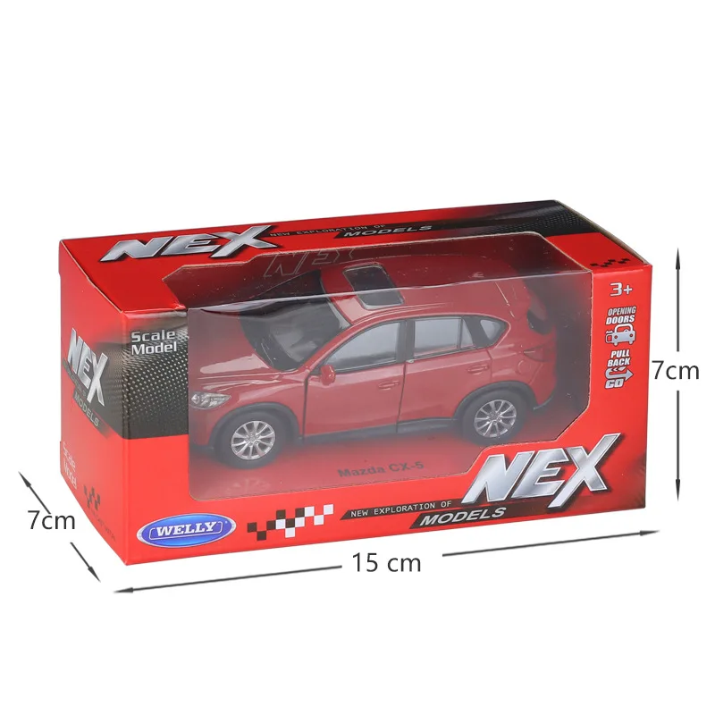 Liga SUV modelo de carro miniatura para crianças, modelo Welly Diecast, puxar portas traseiras, coleção de brinquedos openable, presente para o menino, Mazda CX5 CX-5, 1:36