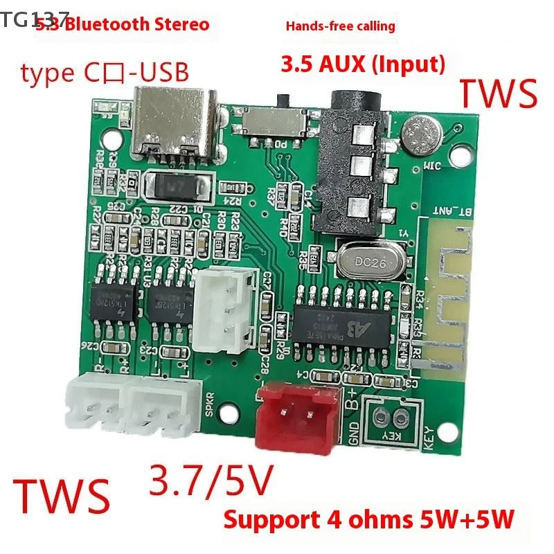 5V 3.5AUX Wireless 5W+5WTWS Power Amplifier Board Multifunction Speaker DIY 5.2 BT Module PCBA Board