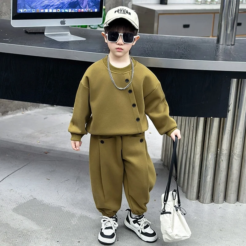 الأولاد الربيع والخريف 2 قطعة/مجموعة 2025 النسخة الكورية الجديدة وسيم من ملابس الأطفال للأطفال الصغار والمتوسطة الحجم