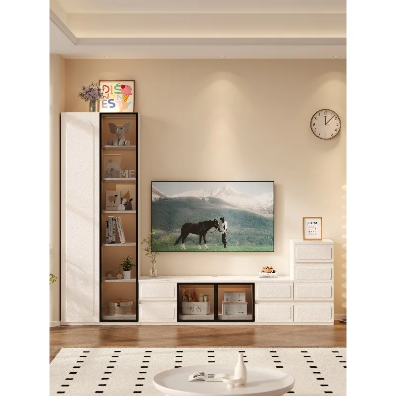 

Cream Wind TV Cabinet Bookcase Integrated Combination Wall Floor Cabinet Living Room Household