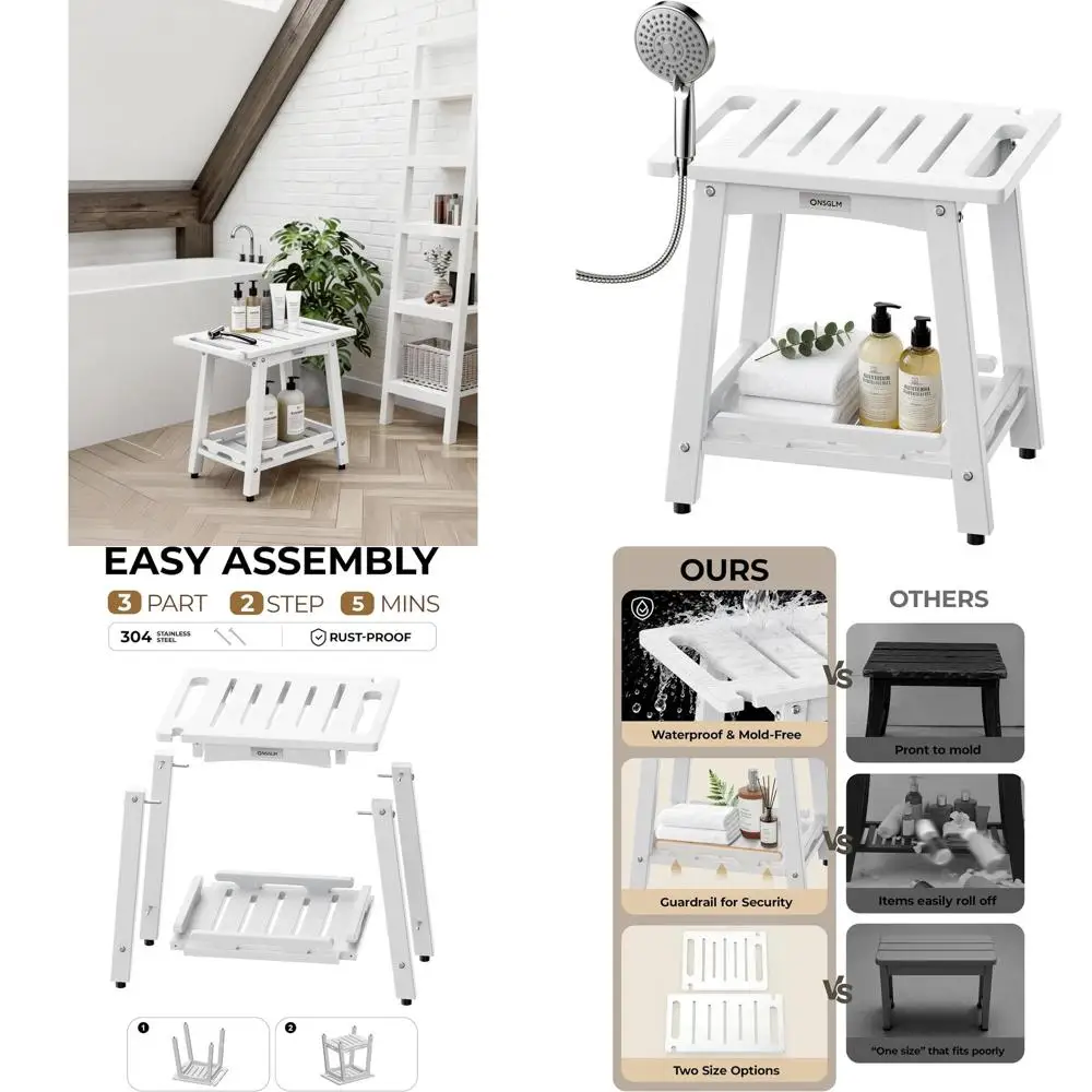 

Adjustable Shower Bench Seat, Non-Slip, HDPE Waterproof, Suitable for Indoor and Outdoor Use, White