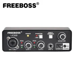 FREEBOSS External Usb Sound Card XLR Input DIR Monitor PC Recording Audio Interface Podcast ASIO4ALL for Studio Guitar UC26