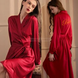 Rayon Bridal Robes Women Embroidery Letter Nightwear Bridesmaid Wedding Intimate Lingerie Kimono Bathrobes Gown Sexy Night Dress