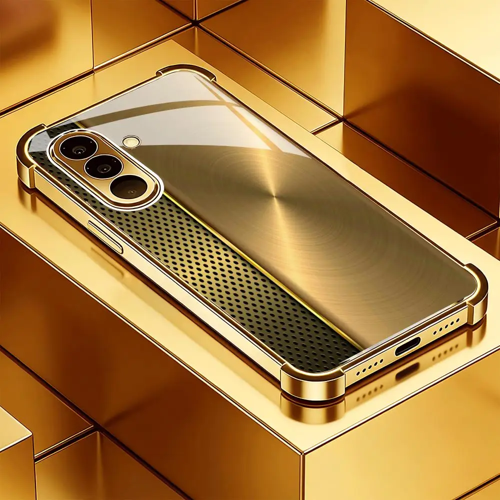 Greative golden Electroplated four-cornered glass phone case for Samsung Galaxy S26/22/23/24/25 PLUS/S21/22/23/24/25 ULTRA