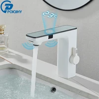 Grifo de lavabo con Sensor inteligente blanco, pantalla Digital, grifo mezclador de agua fría y caliente, grifo de lavabo de tocador sin contacto para Baño