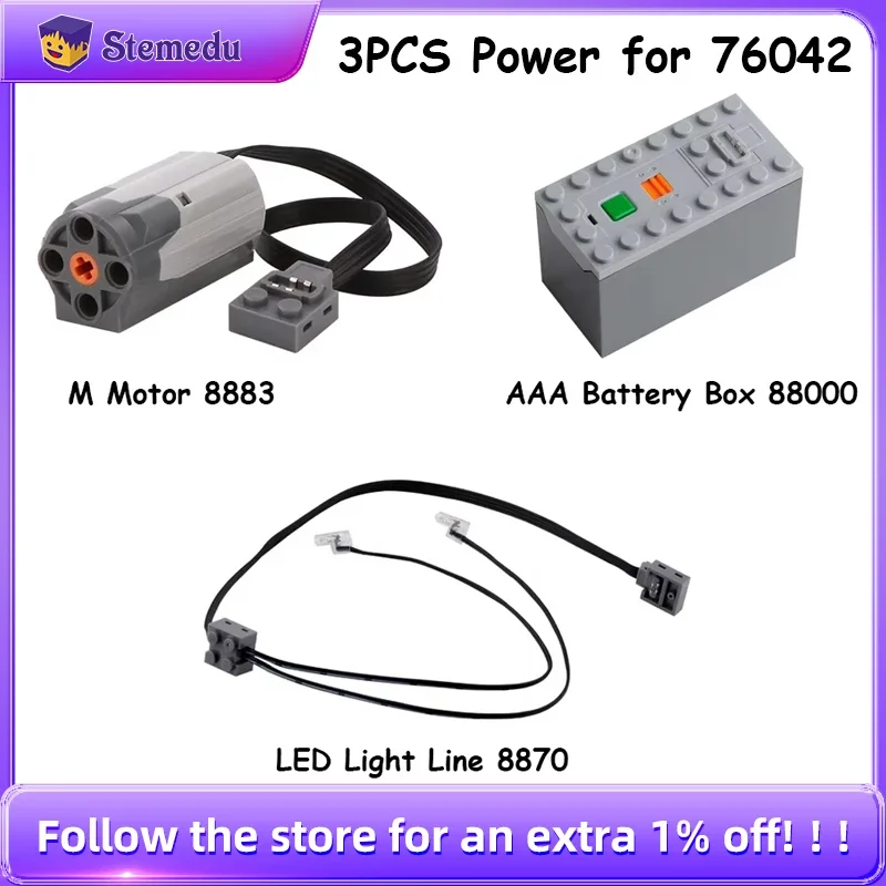 3 STKS MOC Power Up voor 76042 M Motor 8883 LED Licht Lijn 8870 AAA Batterij Box 88000 Power Functies Kit Compatibel met legoeds