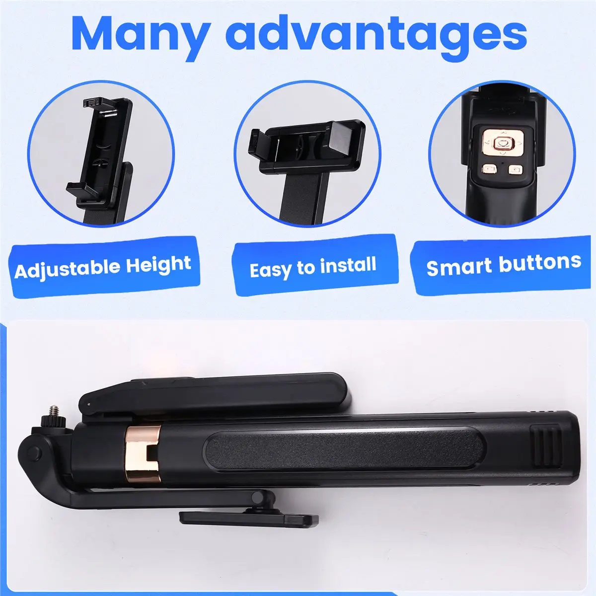 ABJA Telescopic Portable Tripod Stable Base Selfie Stick Adjustable Height 360° Rotation Live Streaming Stand with Fill Light