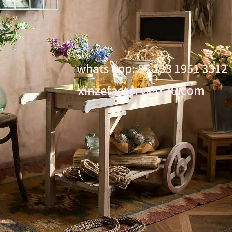 رف عائم خشبي عتيق أمريكي قابل للتخصيص لمتجر الزهور رف عرض مزخرف