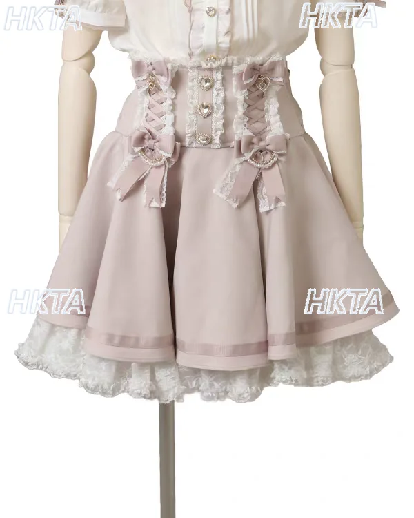 2025 otoño nuevo estilo japonés dulce lindo encaje Trim arco Falda corta negra para mujeres dulce Hada Linda Lolita chica Liz falda