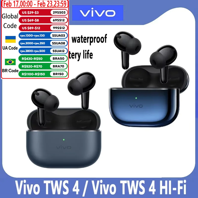 Vivo TWS 4 Vivo TWS 4 HI-Fi Wireless Bluetooth Earphone 55dB deep sea noise reduction 45h ultra long endurance IP54 Waterproof