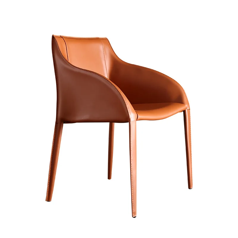 

Italian minimalist saddle leather dining chair, household seat, negotiation chair, back chair