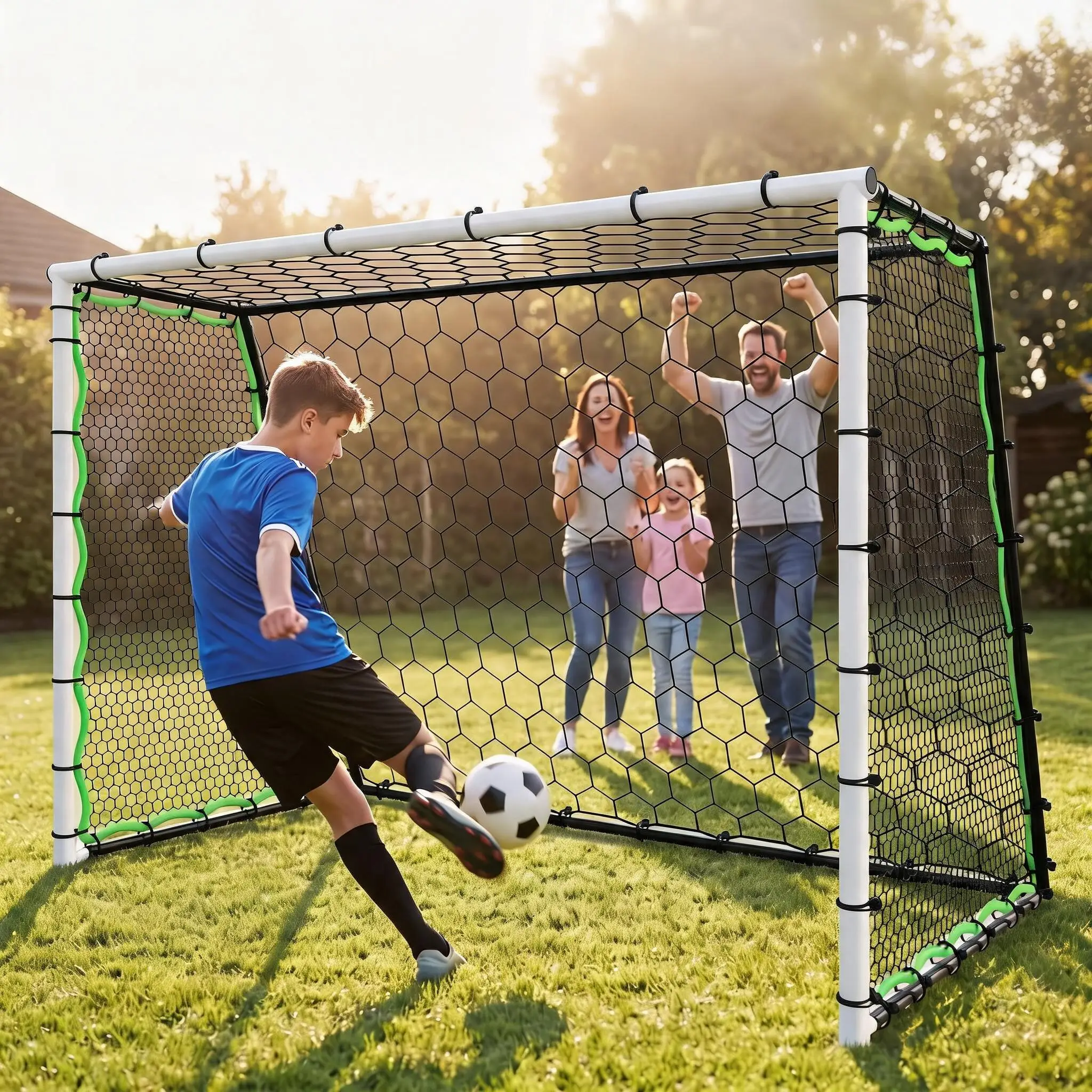 2-in-1 Soccer Goal with Side Rebounder Net for Solo Training – Galvanized Steel Frame, PE Net, Backyard Football Practice for Kids & Adults