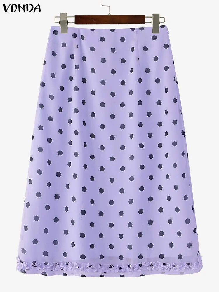 VONDA Bohemian Holiday Party Skirts Women Polka Dot Casual Jupes Faldas Saia  2025 Fashion Ruffled See-through Long Bottoms