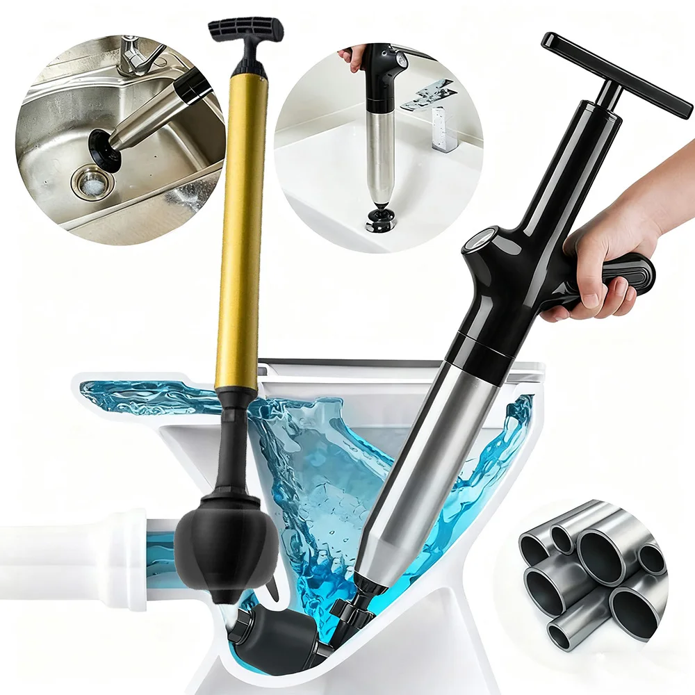 

Stainless Steel Pipe Dredger Toilet Plunger Unblocker Pneumatic High-pressure Dredging Drain Blaster Tool Bathroom Accessories