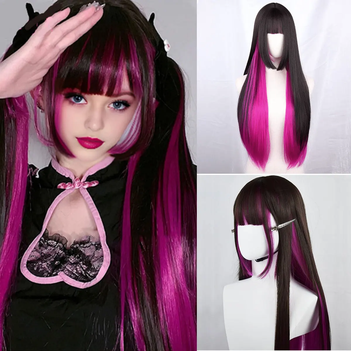 

Lolita long straight hair female princess cut wig COS jellyfish Ji hair Japanese Qi bangs long hair natural full headgear