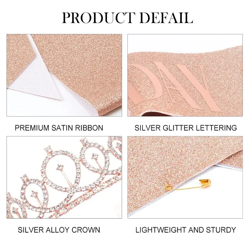 Birthday party props: Silk belt, crystal crown decoration, DIY party supplies, Queen