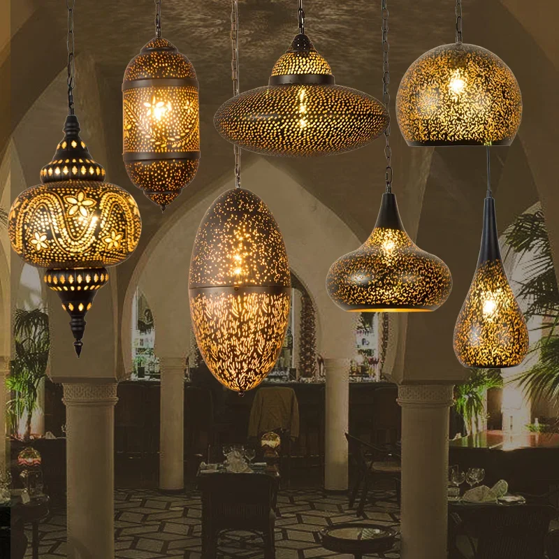 Retro restaurant light coffee shop industrial style creative personality Thai hollow single head combination designer chandelier