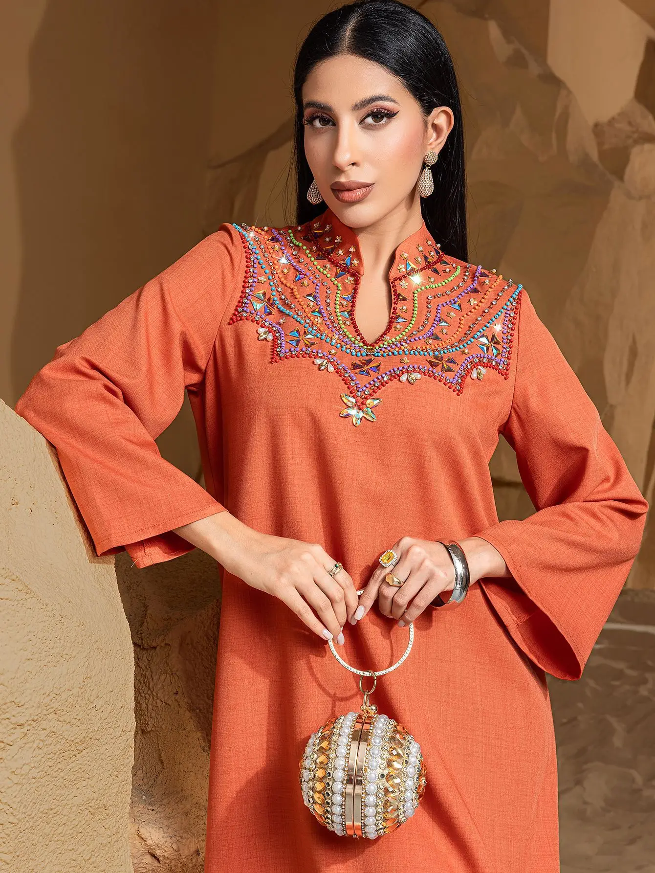 Ramadan Muslim Islamic Arab Dubai High end Heavy Industry Hand sewn Diamond Style Robe Loose Women's Dress