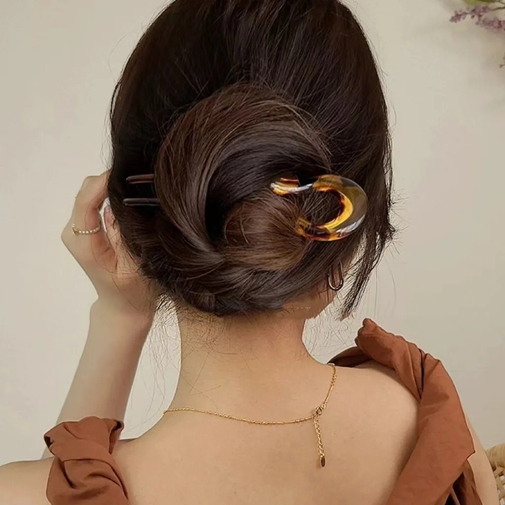 Elegant U-Shaped Hair Fork Acetate Fashion Geometric Design Hair Sticks Tortoiseshell Hairpin Women Girls Headwear Accessories