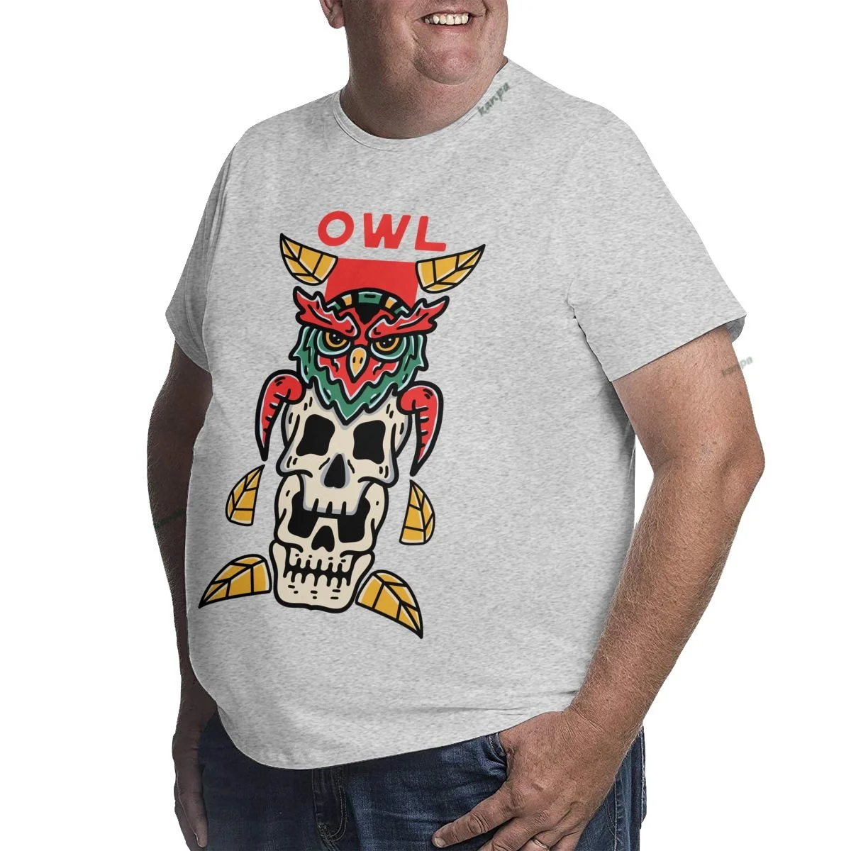 Owl Skull Graphic T Shirts for Big and Tall Men Cotton Short Sleeve Plus Size T-shirts High Street Top Tees Clothing XL-6XL