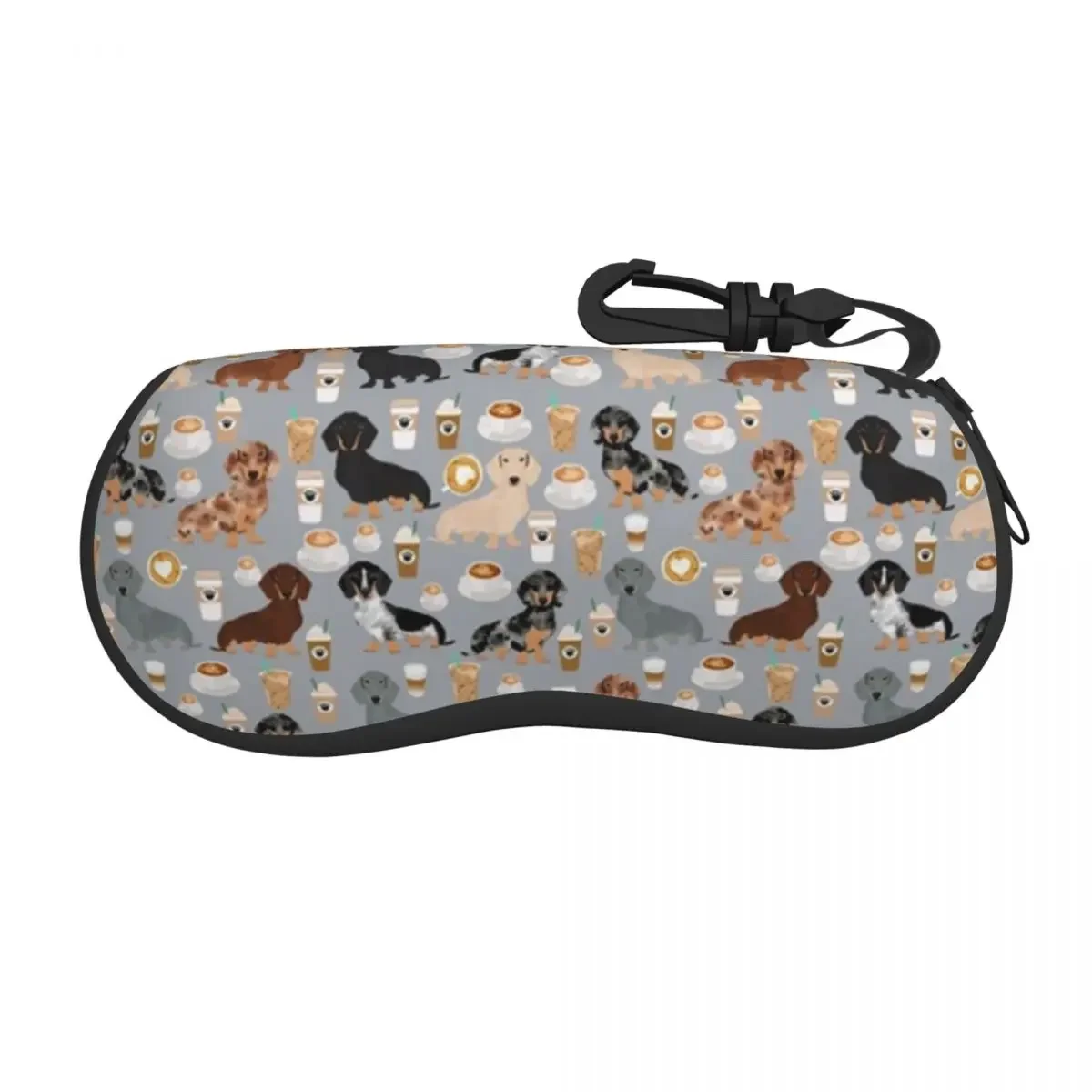 Estuche para gafas Dachshund para hombre y mujer, caja de almacenamiento para gafas de perro con cremallera de viaje, tela de café, estuche para contactos oculares estampado