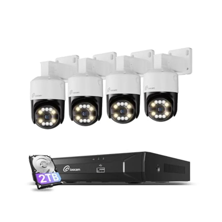 

POE Security Camera System for outdoor surveillance, metal housing, black, 355 pan-tilt view with person/vehicle detection, col