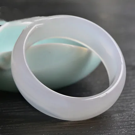 Jewelry Natural White Agate Chalcedony Jade Stone National Style Ice Type New Wide Bracelet Exquisite Bangle Lucky Accessorie
