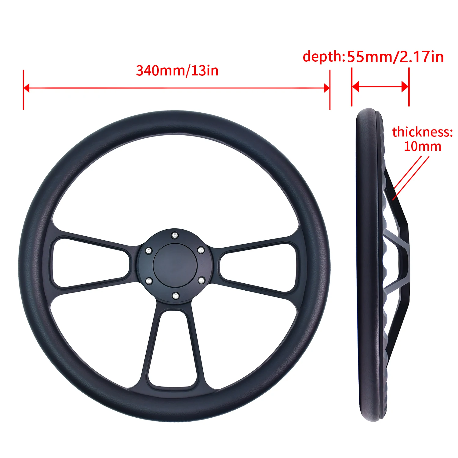 TIYPEOR Universal 350mm Leather and Iron Bracket Sandwich Three Spoke Bar Customizable Logo Car Truck Steering Wheel