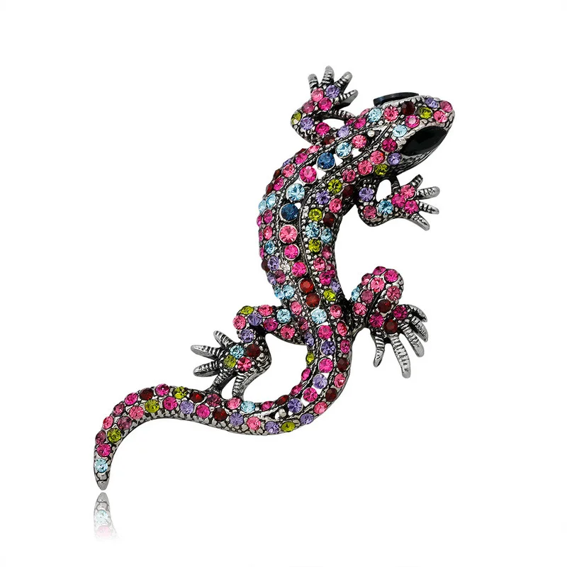 Rhinestone Lizard Brooch Colorful Gecko Brooches Fashion Jewelry Animal Style Vintage Pin Gift