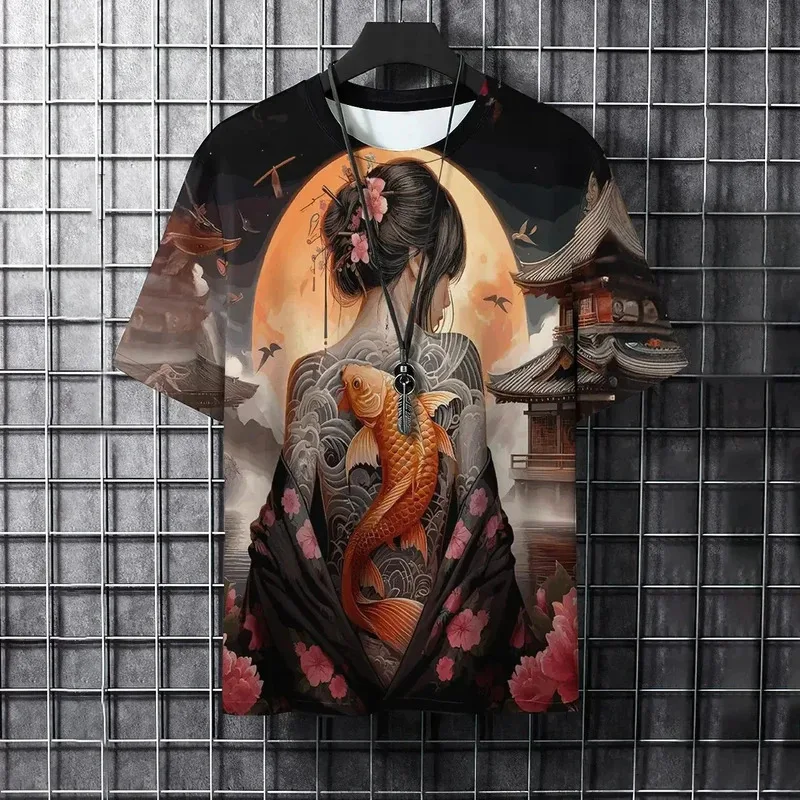 Samurai Style T shirt 3D Sexy Girl Tattoo Beauty Graphic Print Summer Top Men/Women Short Sleeve Oversized Street Unisex T-shirt
