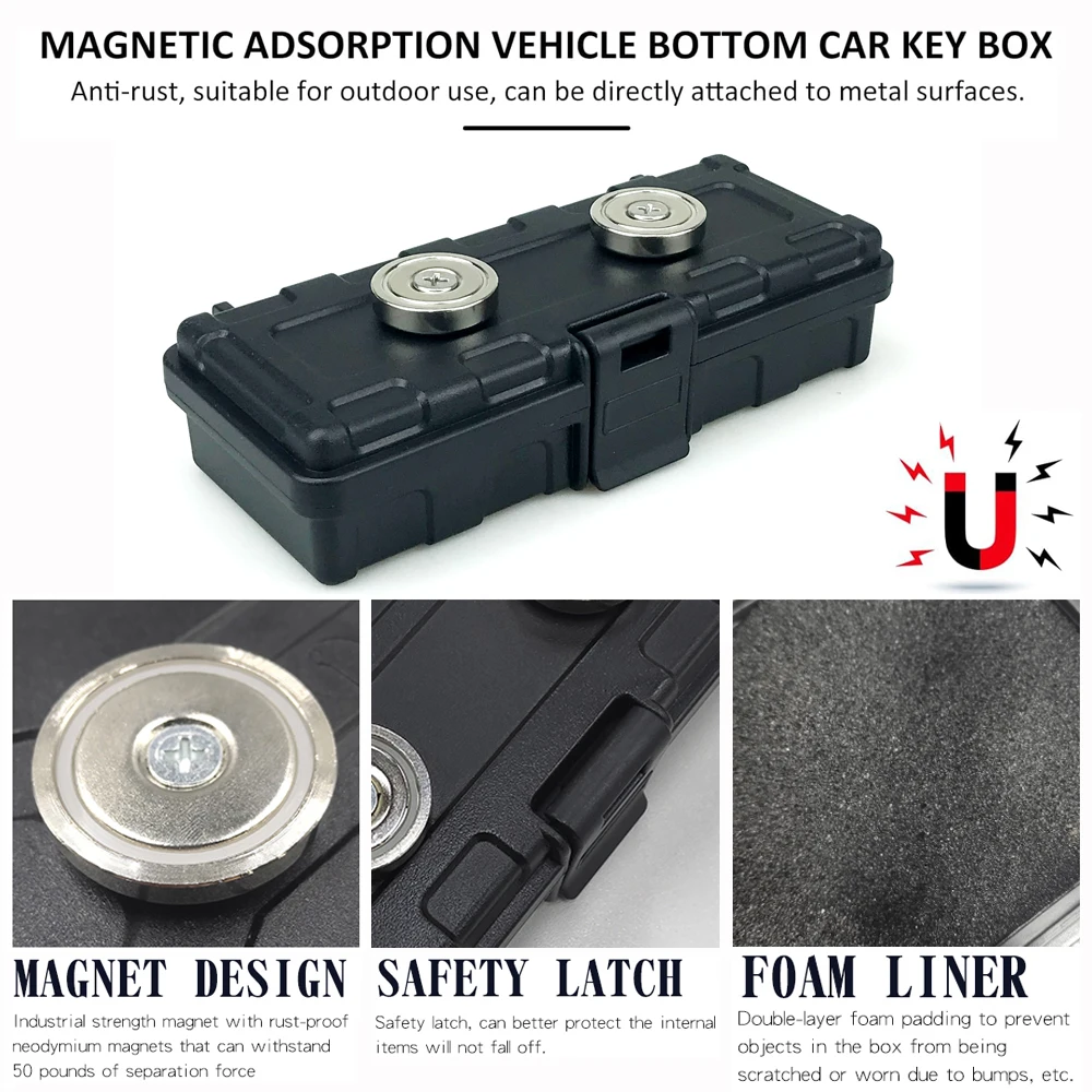 Hide Key Holder For Car Magnet Key Hider Car Key Holders Rust-Proof Mini Tool Box Anti-Collision Lining Secure Storage For Car