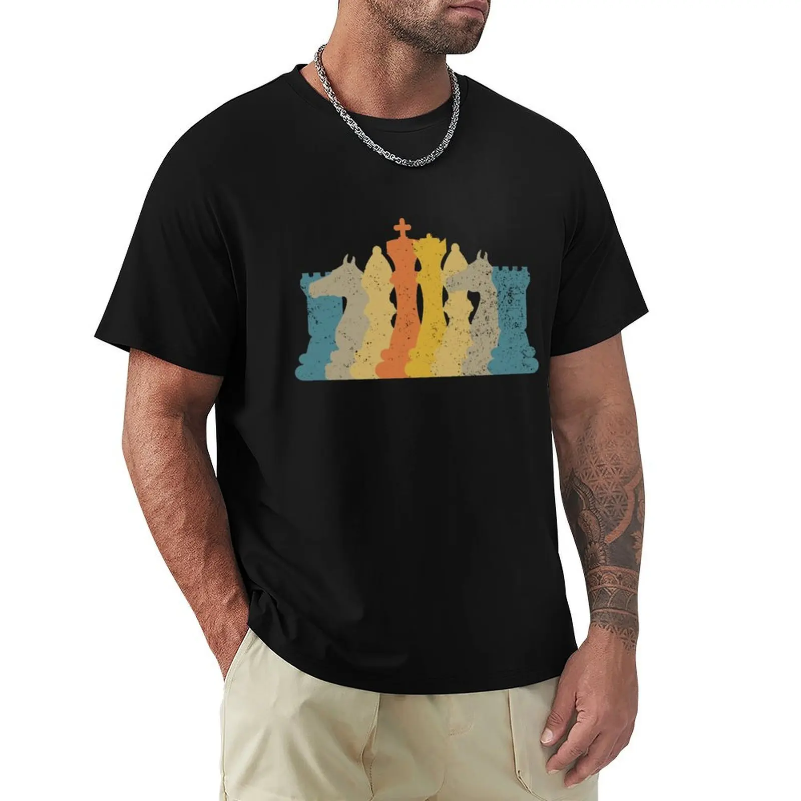 

Vintage Retro Chess Pieces Chess Player Chess Game Pieces Gear T-Shirt Festival Short Sleeve T-Shirt