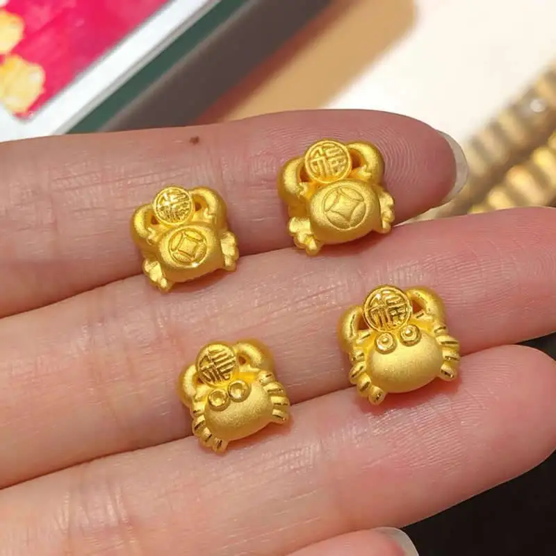 

New 24K Yellow Gold Beads 999 Gold Cute Coin crab Beads 1pcs