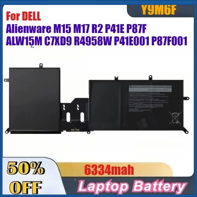 6334mah Y9M6F 08K84Y Laptop Battery For DELL Alienware M15 M17 R2 P41E P87F ALW15M C7XD9 R4958W P41E001 P87F001 11.4V 76Wh
