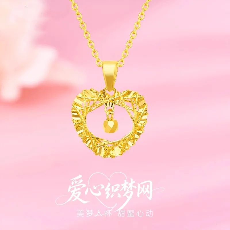 

Women's AU999 Love Dream Catcher Necklace Full Gold Pendant Pure Gold Collar Chain Qixi Gift for Girlfriend Popular Jewelry