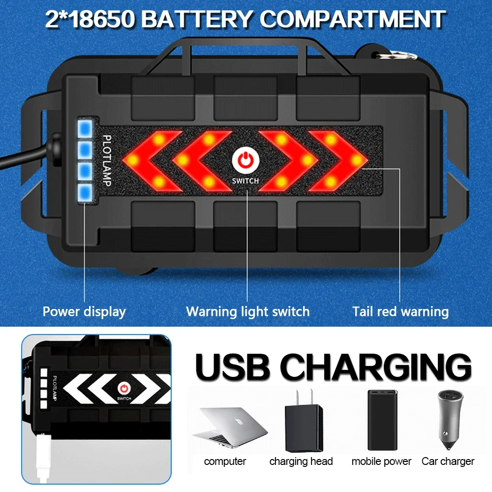 5 LED Red Blue White Light 9 Modes LED Headlamp Headlight USB Rechargeable Head Light with Tail Warning Light Waterproof