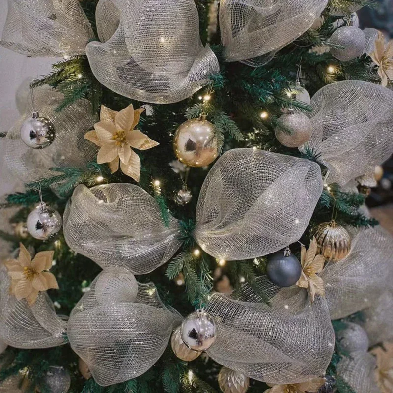 Weihnachtsbaumschmuck, Band, Netzband für Kranz, Schleife, Girlande 2025, Weihnachtsdekoration, Heimdekoration, Geschenke, Navidad, Neujahr 2026 – Detail 13