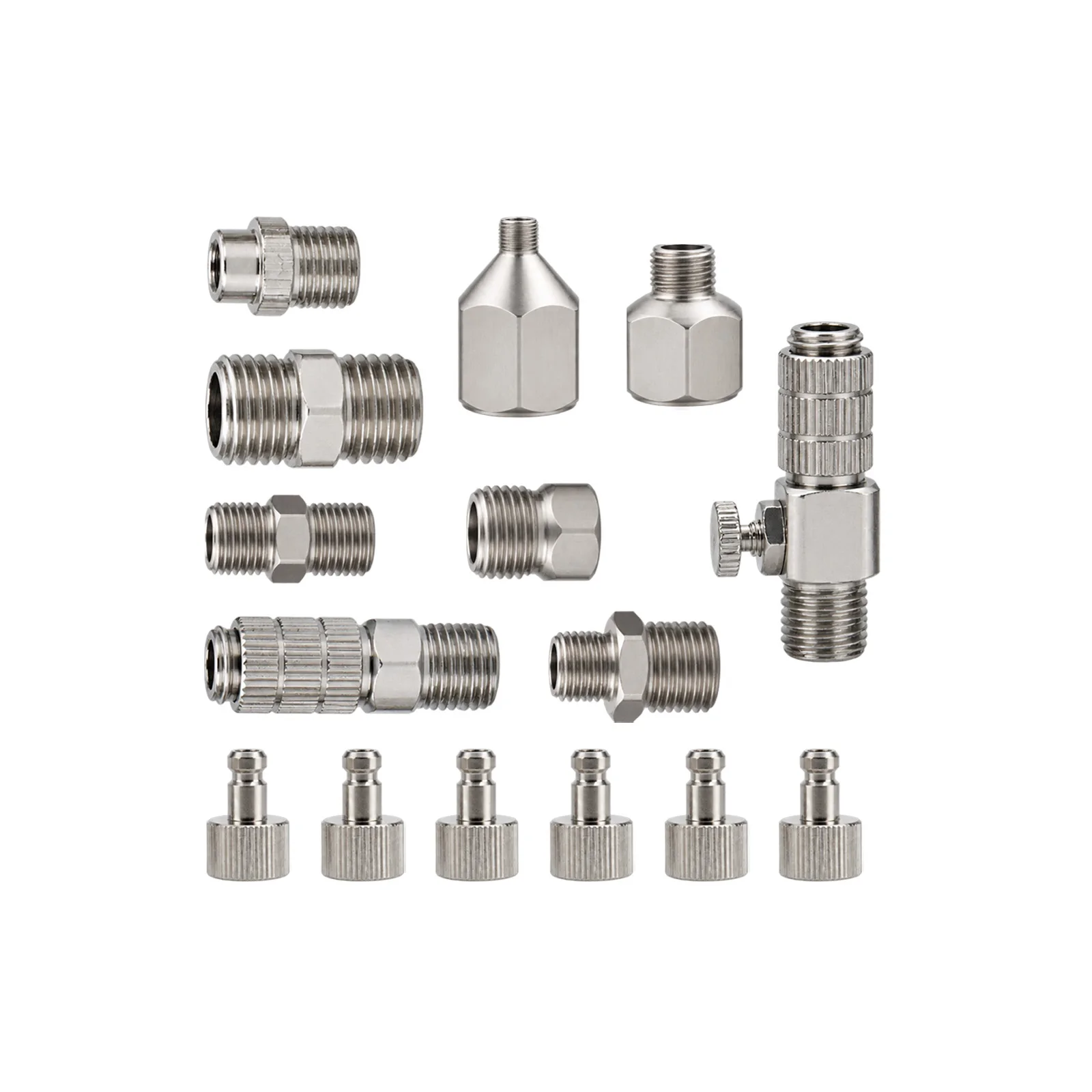 15PCS Airbrush Adapter Set Quick Release Stainless Steel 1/8 1/4 Male Female Connector Kit for Spray Gun Air Compressor