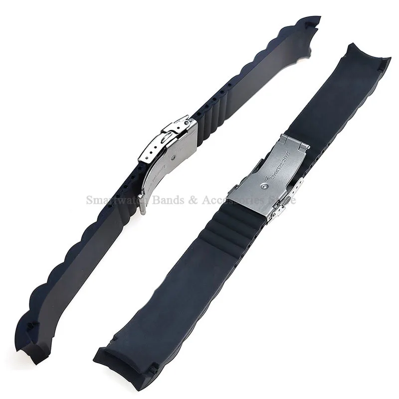 16mm 18mm 20mm 22mm 24mm 26mm Silicone Watch Strap Men Women Waterproof  Folding Buckle Bracelet Curved End Rubber Watch Band