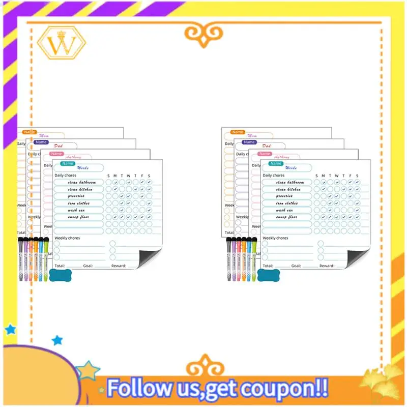 

A01K-Dry Erase Chore Chart For Kids- 8 Pcs Dry Erase Behavior Charts And 12 Colored Markers With Eraser, Reward Chart